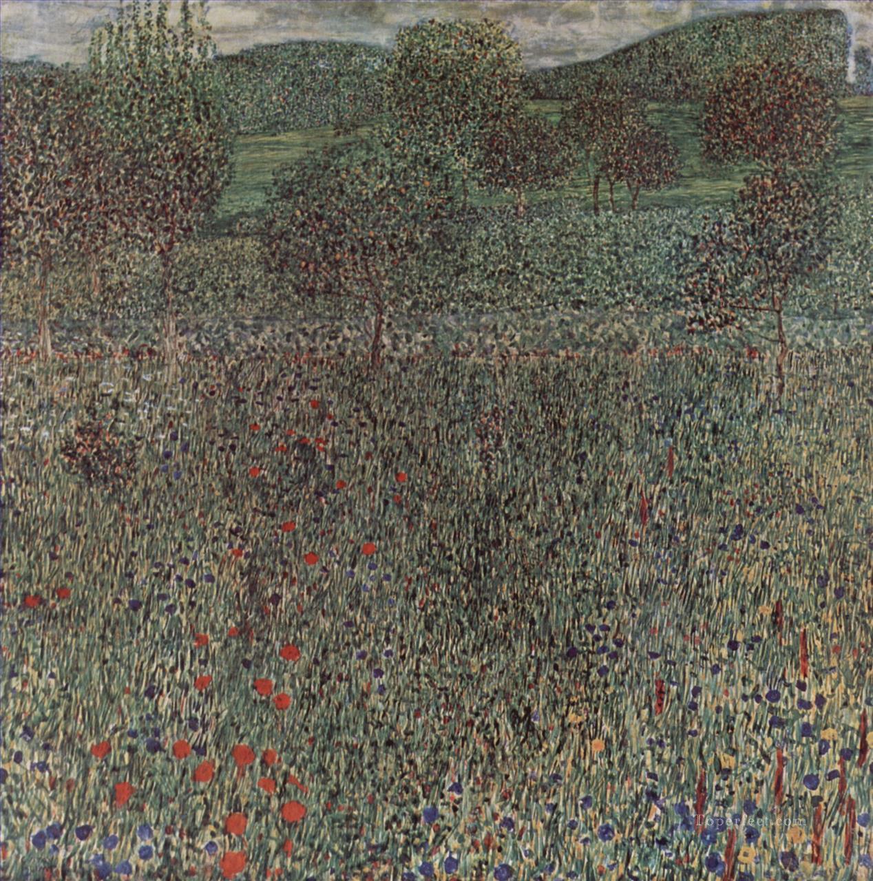 Blooming field Gustav Klimt woods forest Oil Paintings